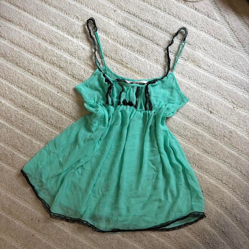 Vintage Victoria's Secret Mint Green Babydoll Chiffon Slip Dress size M Fairy